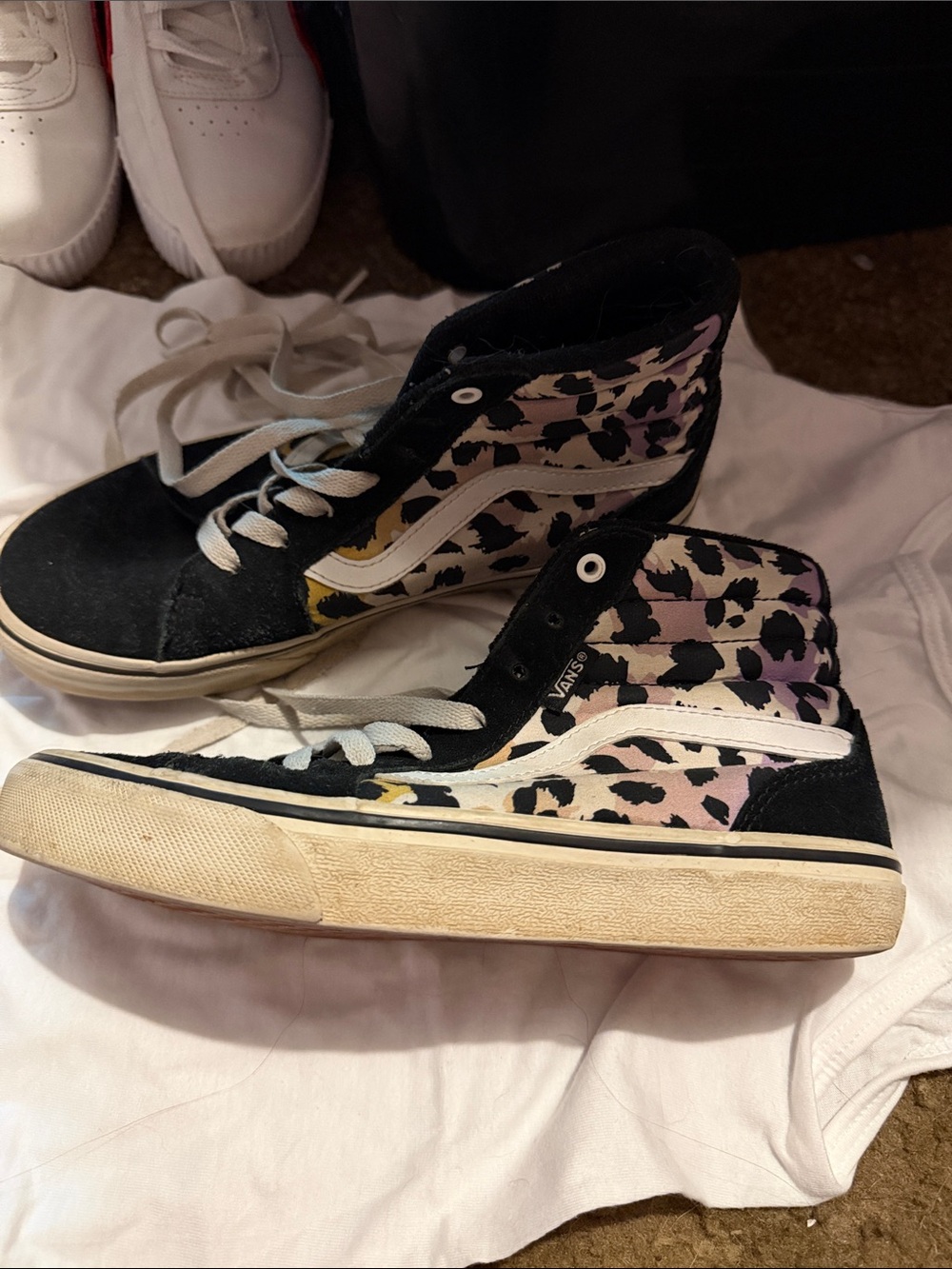 Vans High Top Sneakers with Black & Pastel Leopard Print